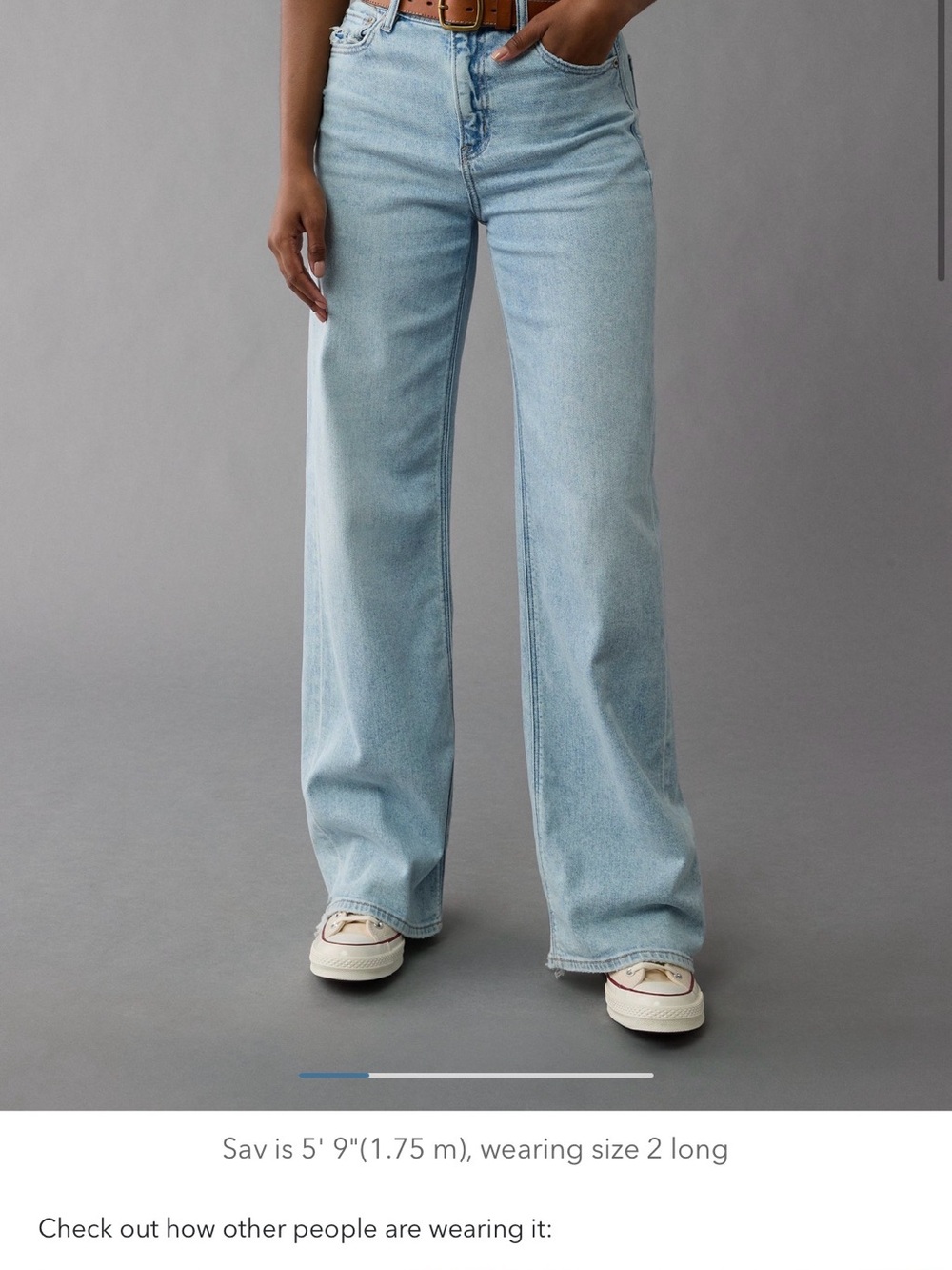 AE dreamy drape stretch super high waisted baggy wide leg jeans.